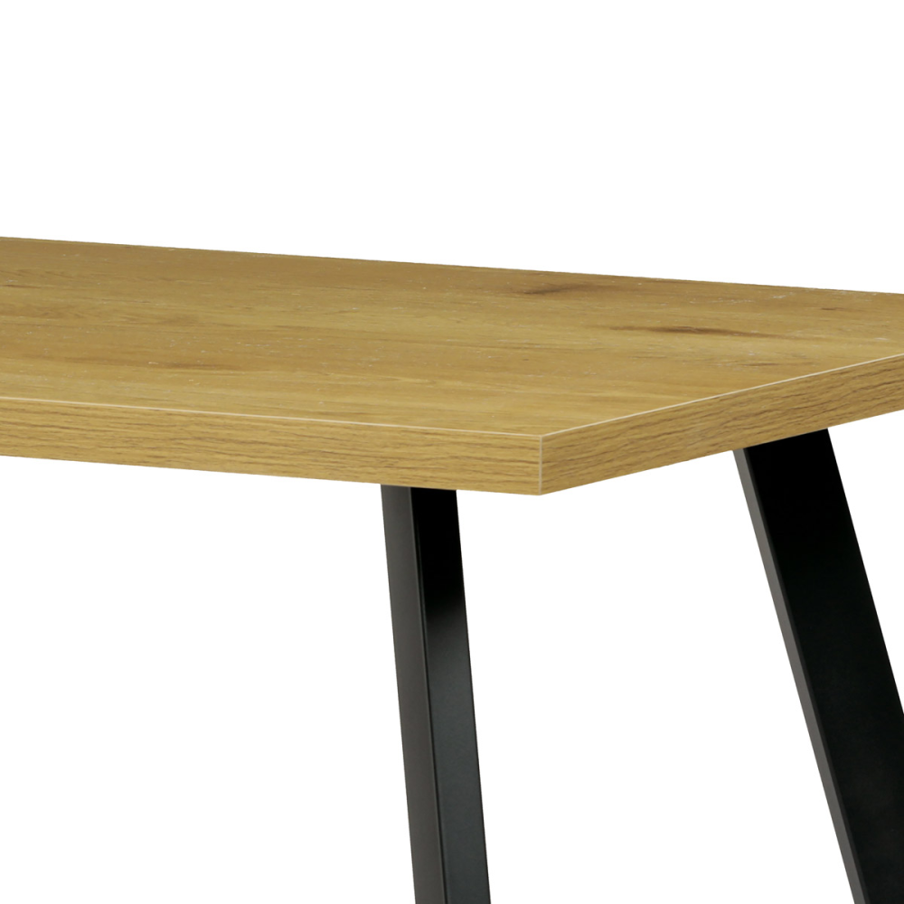 HT-740 OAK - Jídelní stůl 140x85x75 cm, deska melamin, 3D dekor divoký dub, kovové nohy, černý mat