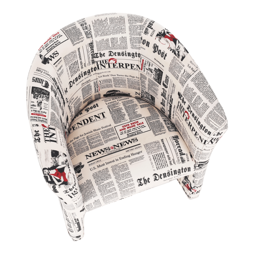 Klubové křeslo, látka vzor noviny, CUBA