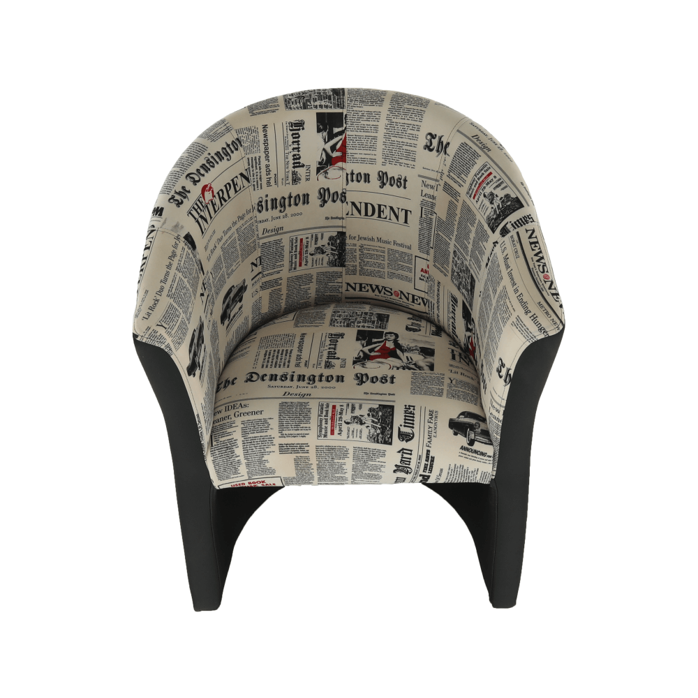 Klubové křeslo, ekokůže černá / látka vzor novin, CUBA