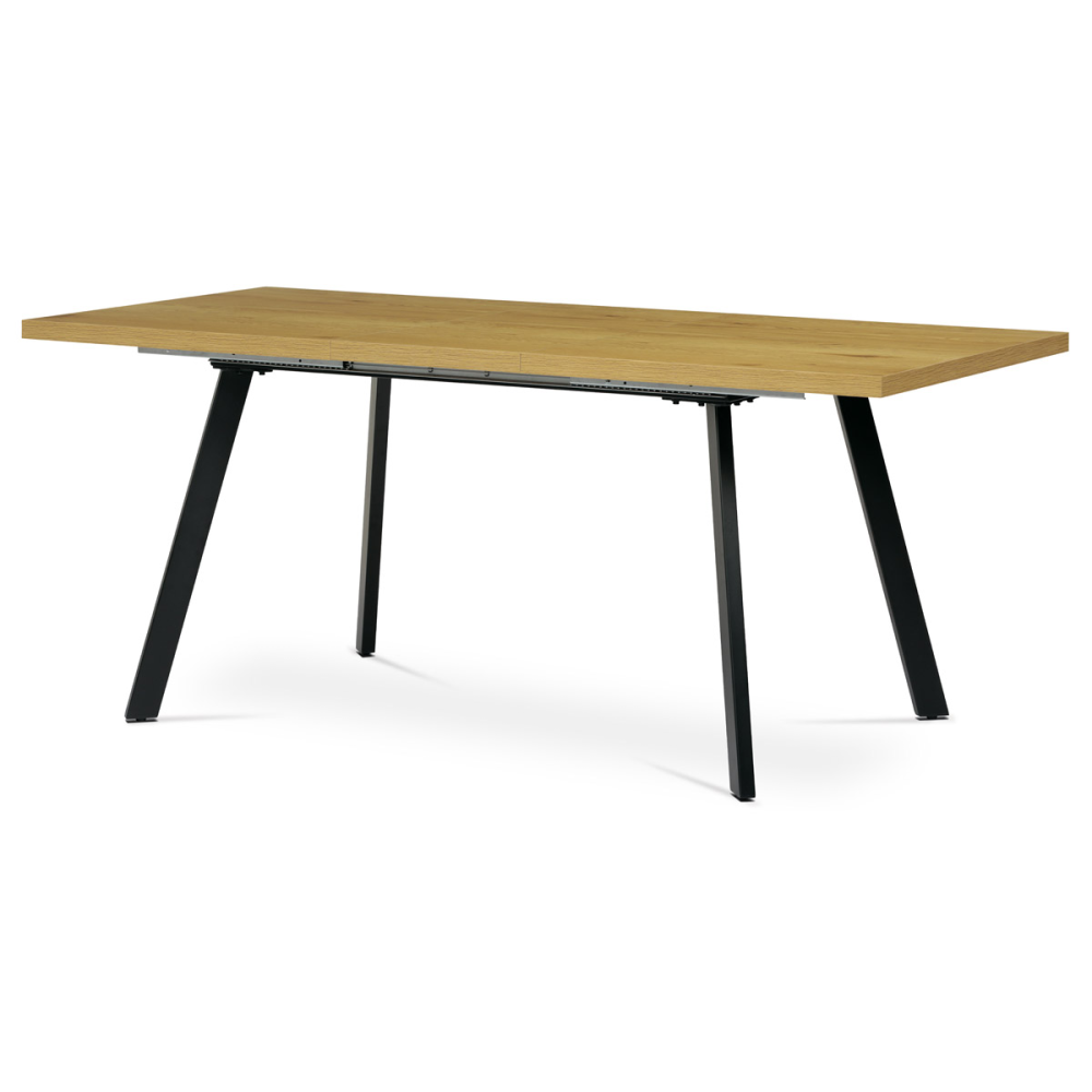 HT-780 OAK - Jídelní stůl 140+40x85x75 cm, deska melamin, 3D dekor divoký dub, kovové nohy, černý mat