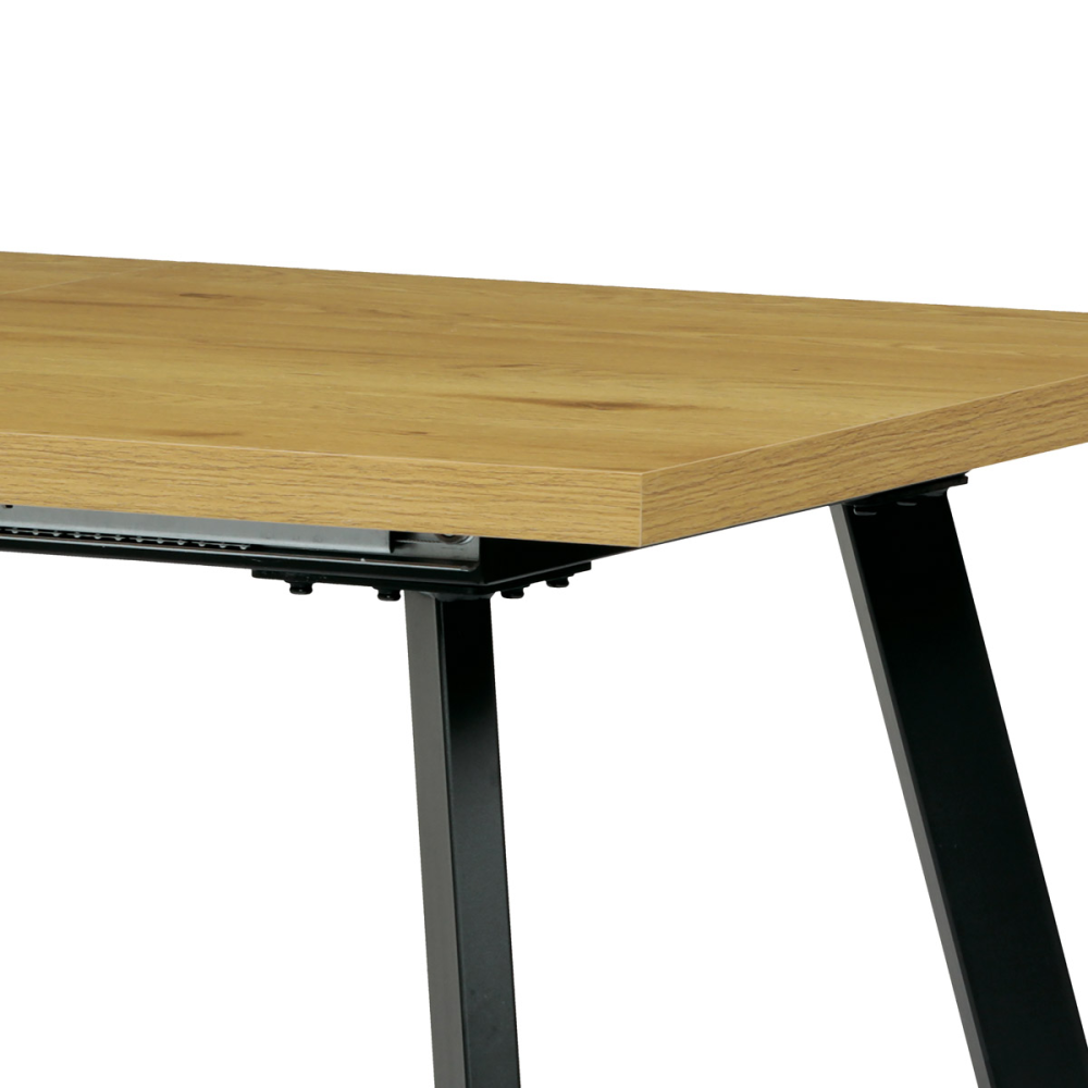 HT-780 OAK - Jídelní stůl 140+40x85x75 cm, deska melamin, 3D dekor divoký dub, kovové nohy, černý mat