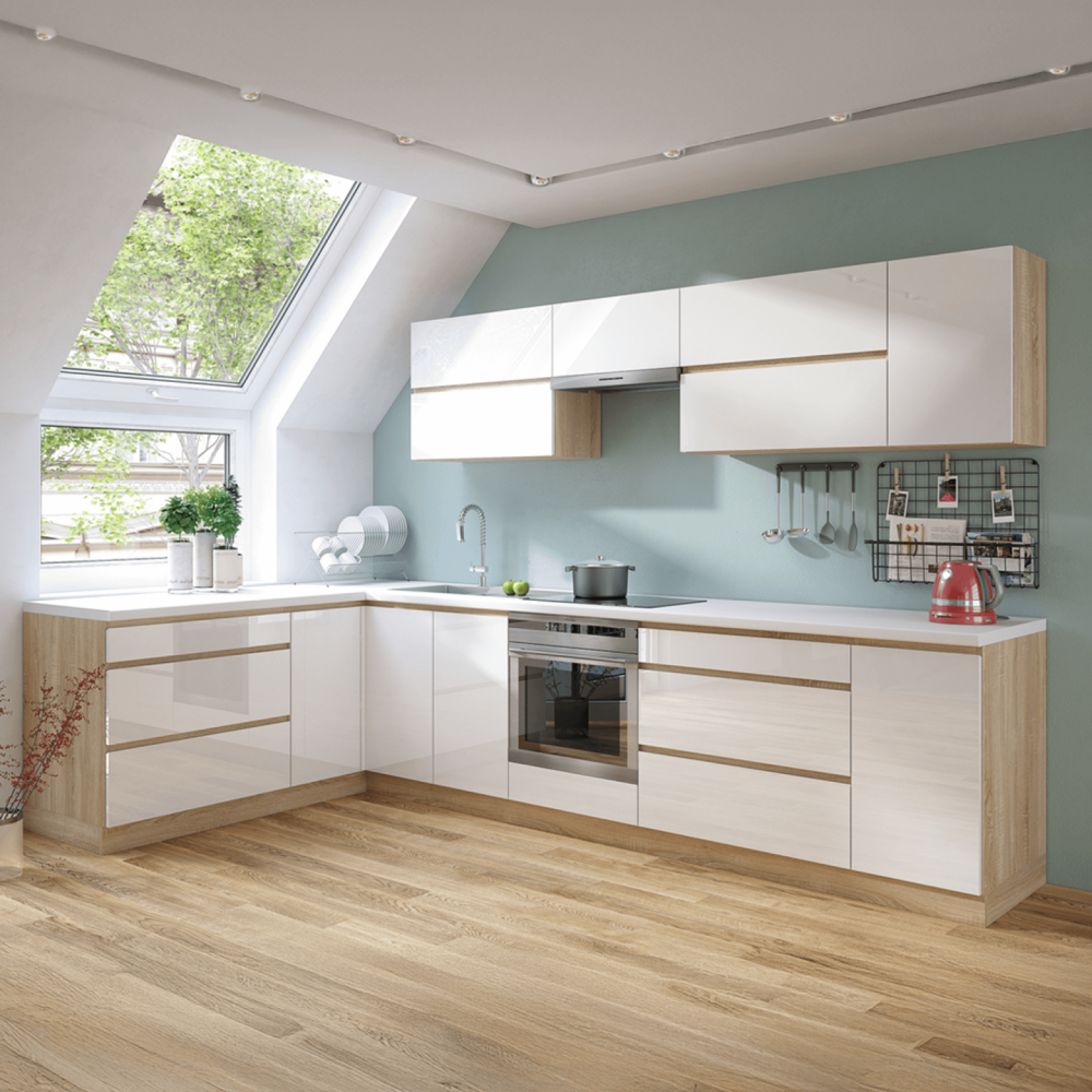 Skříňka horní G 60, vysoký bílý lesk/dub sonoma, LINE