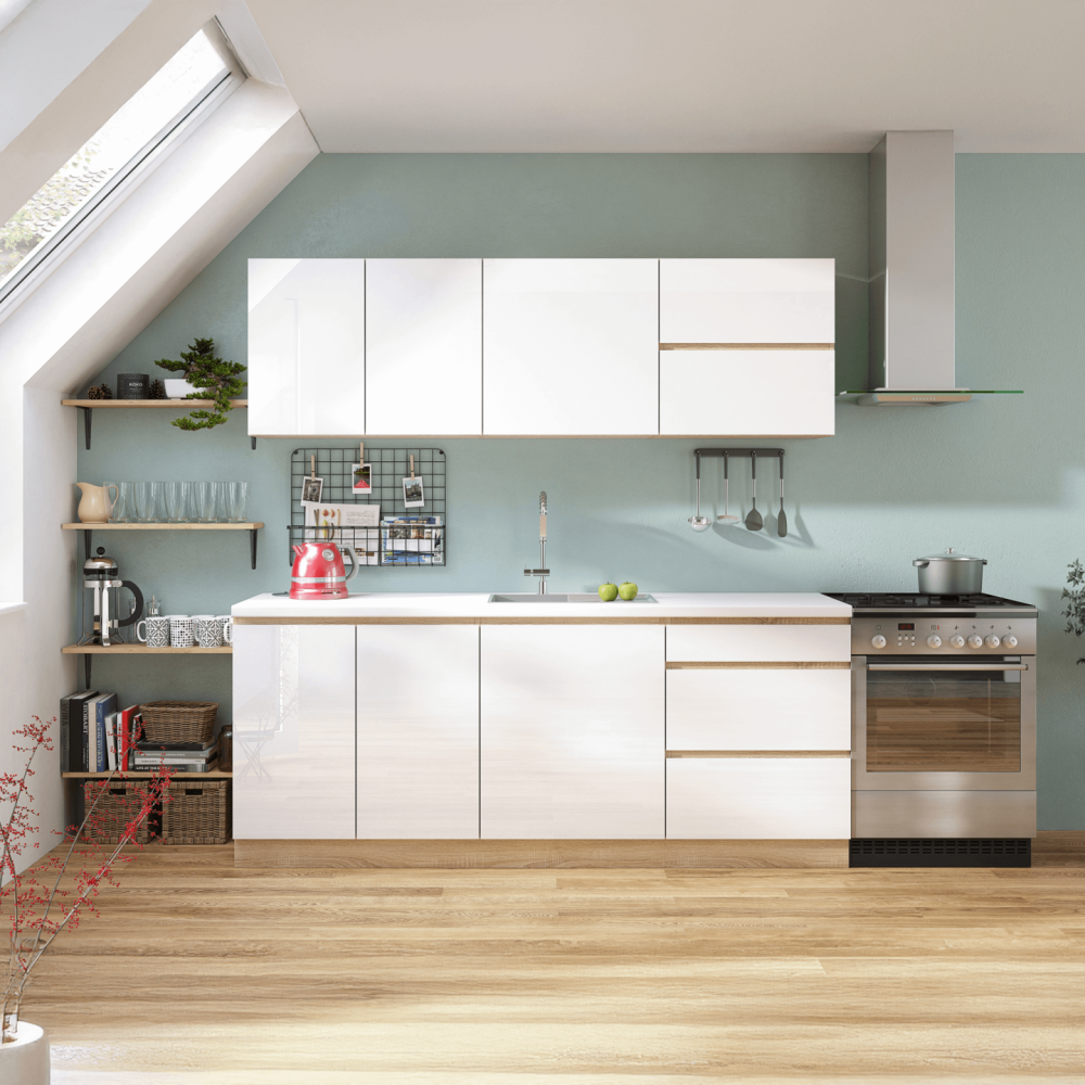 Dolní skříňka D 60, vysoký bílý lesk/dub sonoma, LINE