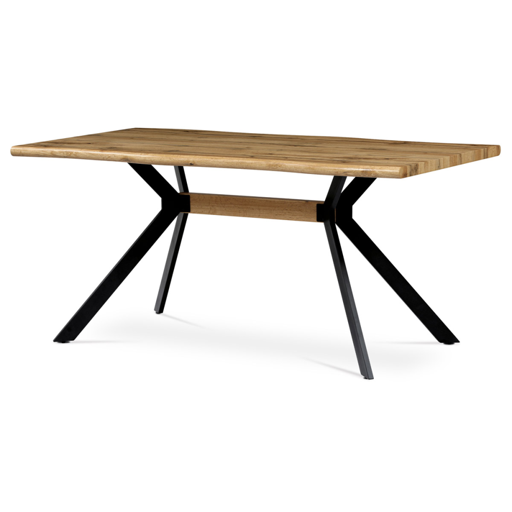 HT-863 OAK - Jídelní stůl, 160x90x76 cm, MDF deska, 3D dekor divoký dub, kov, černý lak