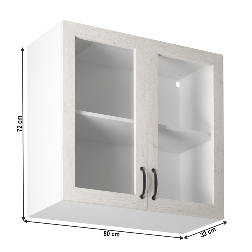 Horní skříňka se sklem, bílá / sosna skandinávská, ROYAL G80S