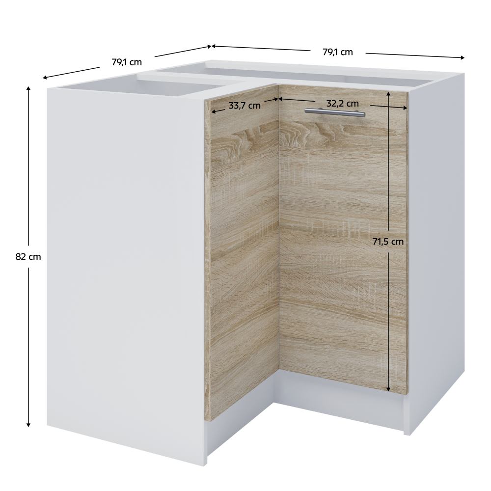 Dolní rohová skříňka, dub sonoma / bílá, FABIANA S - 90N