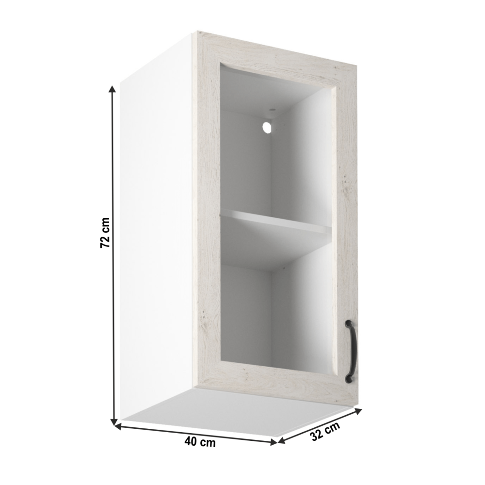 Horní skříňka se sklem, bílá / sosna skandinávská, levá, ROYAL G40S