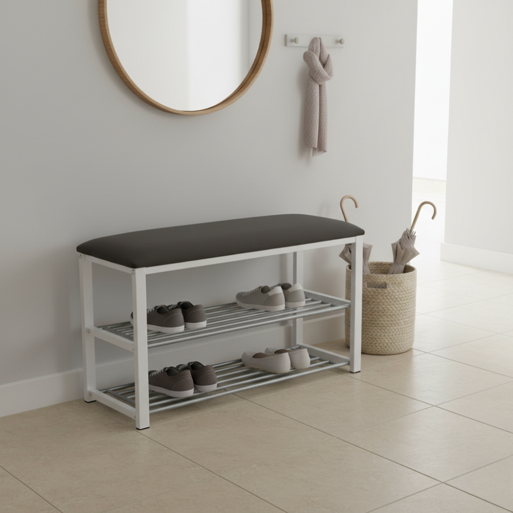 Lavice s botníkem, šedá / bílá, LANGELLA NEW