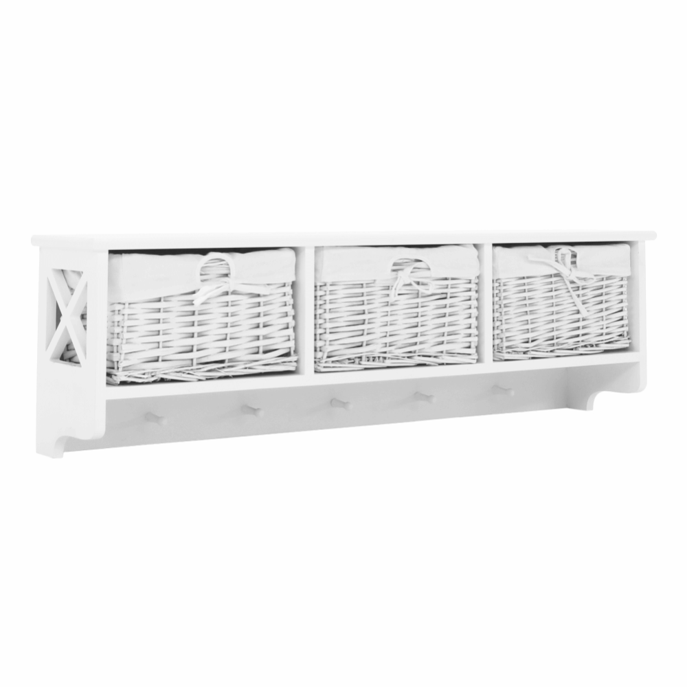 Věšáková police s 3 košíky, bílá, Rafaello