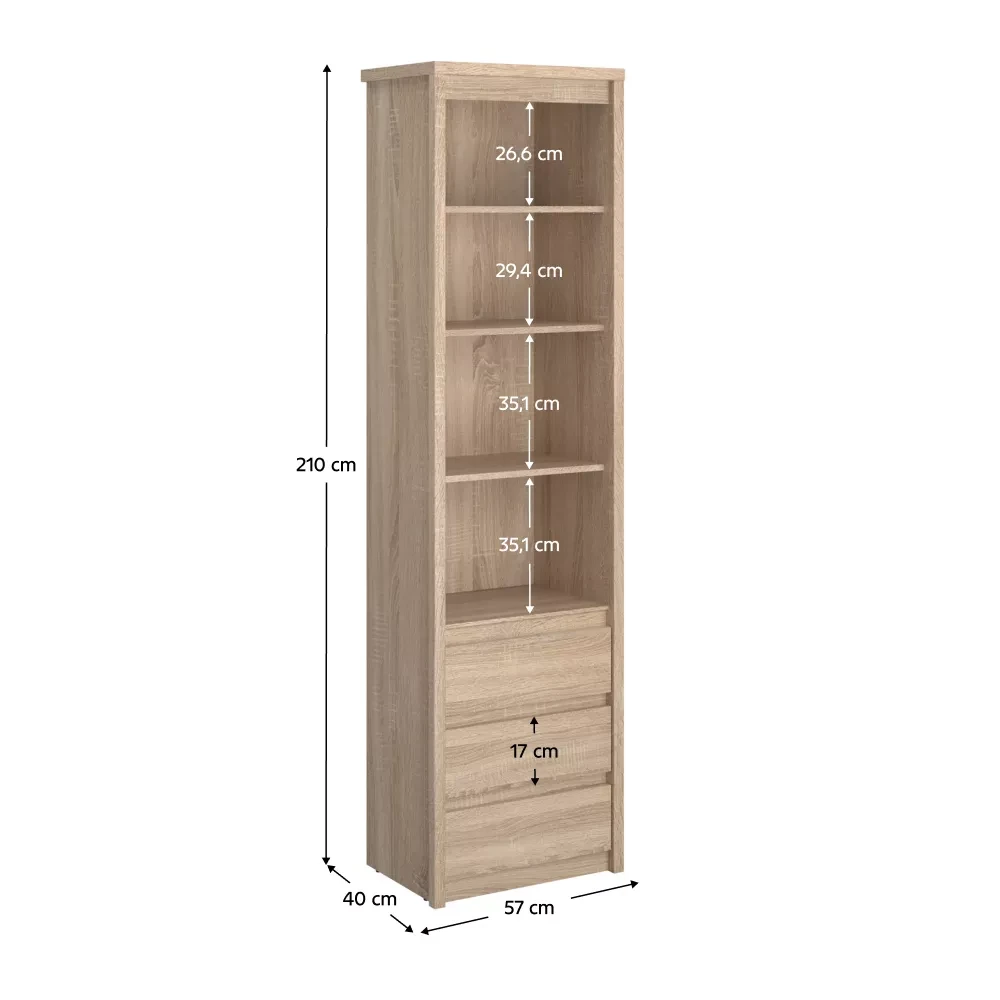 Otevřený regál s šuplíky 3S, dub sonoma, NORTY  TYP 6