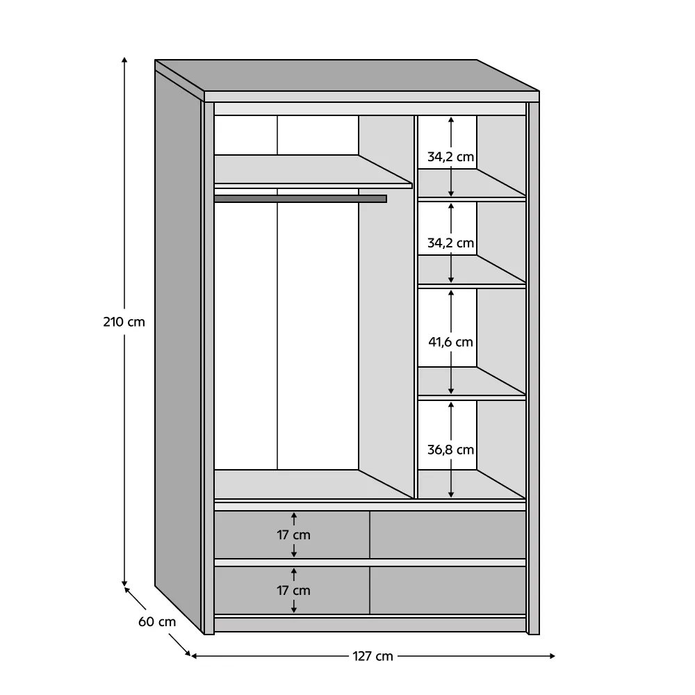 Skříň se zrcadlem 3D4S, dub sonoma, NORTY TYP 1