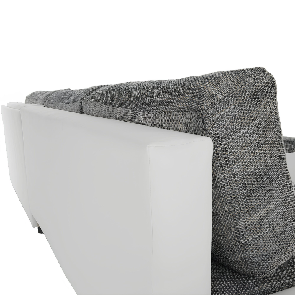 Sedací souprava s úložným prostorem, univerzální, ekokůže bílá / látka Berlin 01 šedý melír, TONIKS