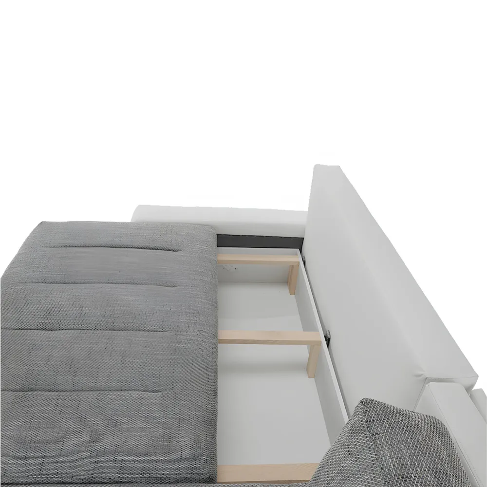 Sedací souprava s úložným prostorem, univerzální, ekokůže bílá / látka Berlin 01 šedý melír, TONIKS