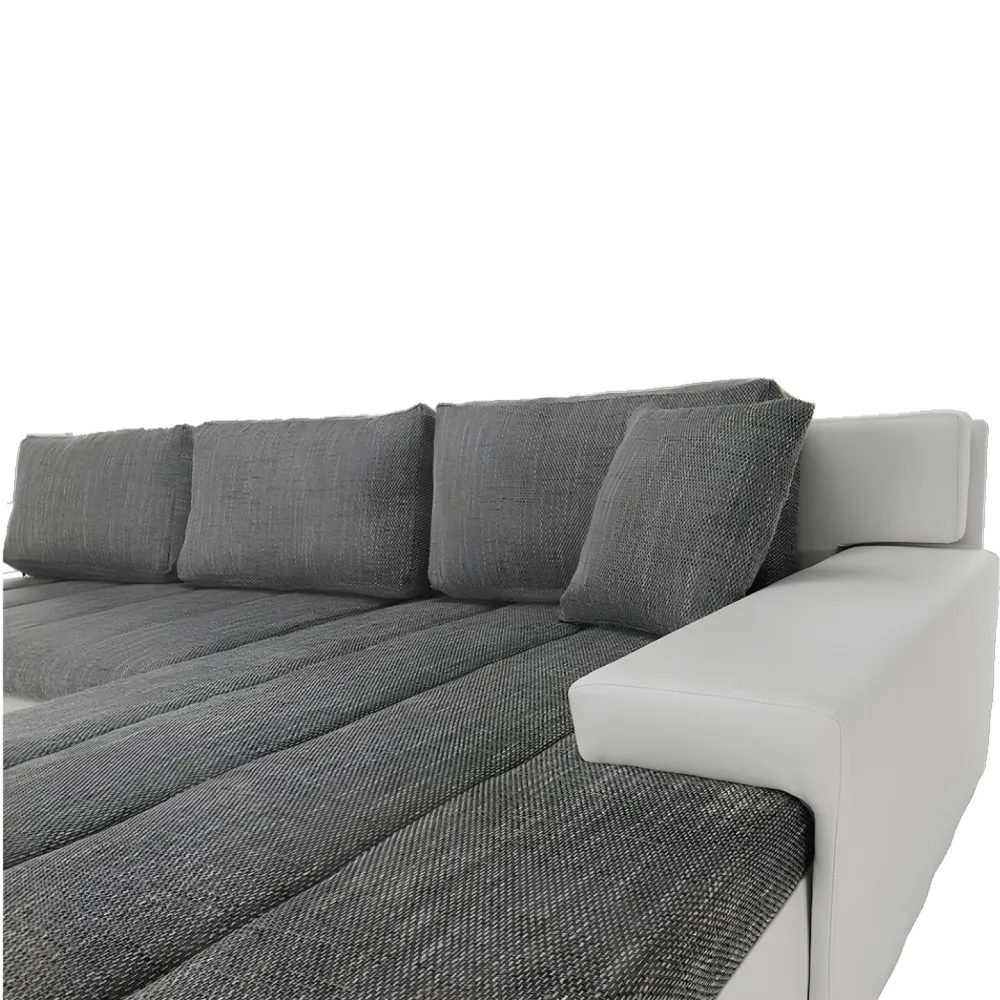 Sedací souprava s úložným prostorem, univerzální, ekokůže bílá / látka Berlin 01 šedý melír, TONIKS