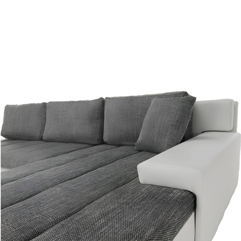 Sedací souprava s úložným prostorem, univerzální, ekokůže bílá / látka Berlin 01 šedý melír, TONIKS