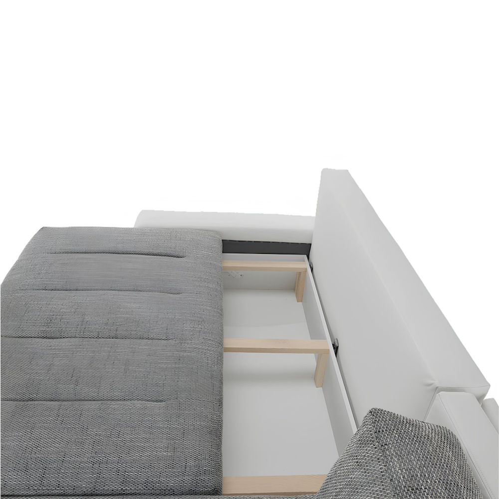 Sedací souprava s úložným prostorem, univerzální, ekokůže bílá / látka Berlin 01 šedý melír, TONIKS