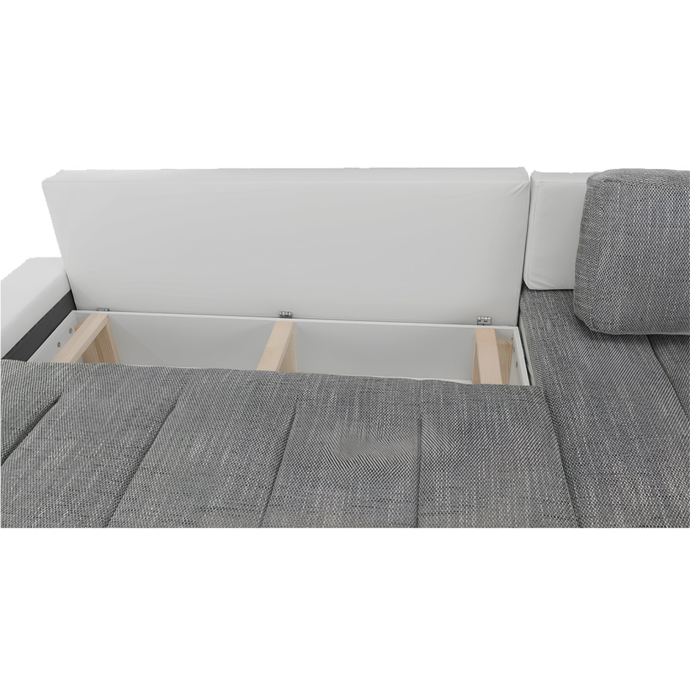 Sedací souprava s úložným prostorem, univerzální, ekokůže bílá / látka Berlin 01 šedý melír, TONIKS