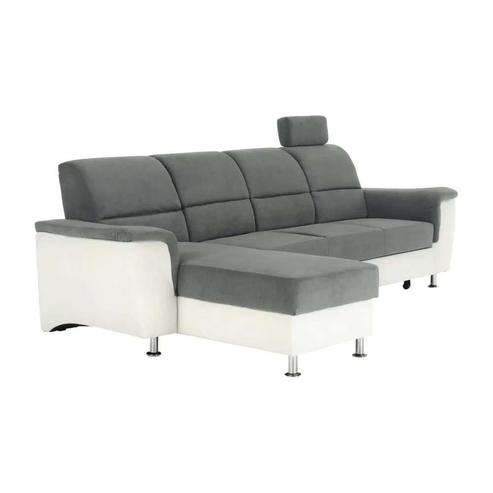 Roh malý, ekokůže bílá / látka šedá, levá, SANTIAGO