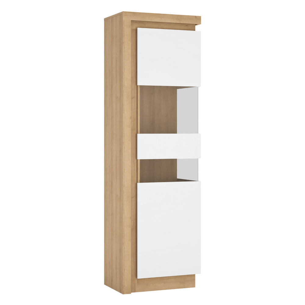 Vitrina LYOV03P, dub riviera / bílá s extra vysokým leskem, LEONARDO