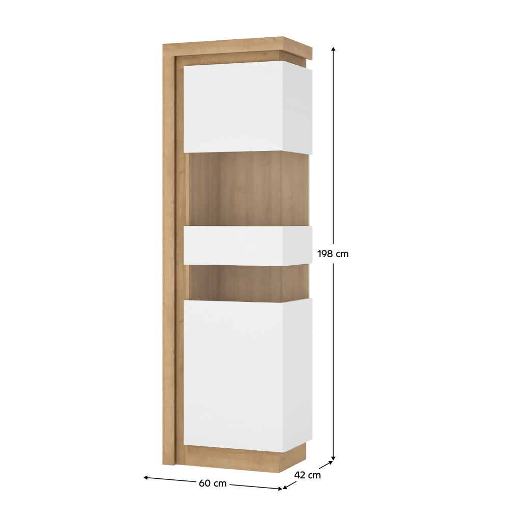 Vitrina LYOV03P, dub riviera / bílá s extra vysokým leskem, LEONARDO