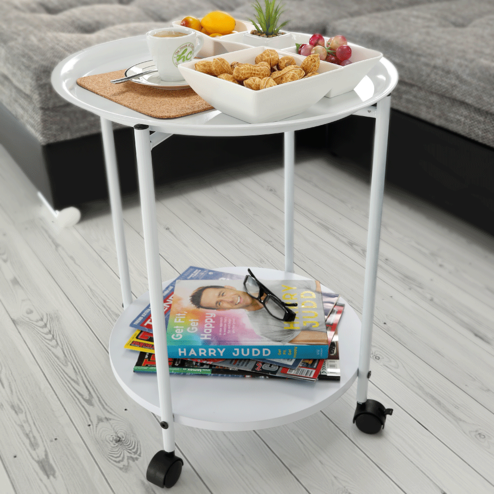 Příruční stolek s odkládací tácem, bílá, Derin