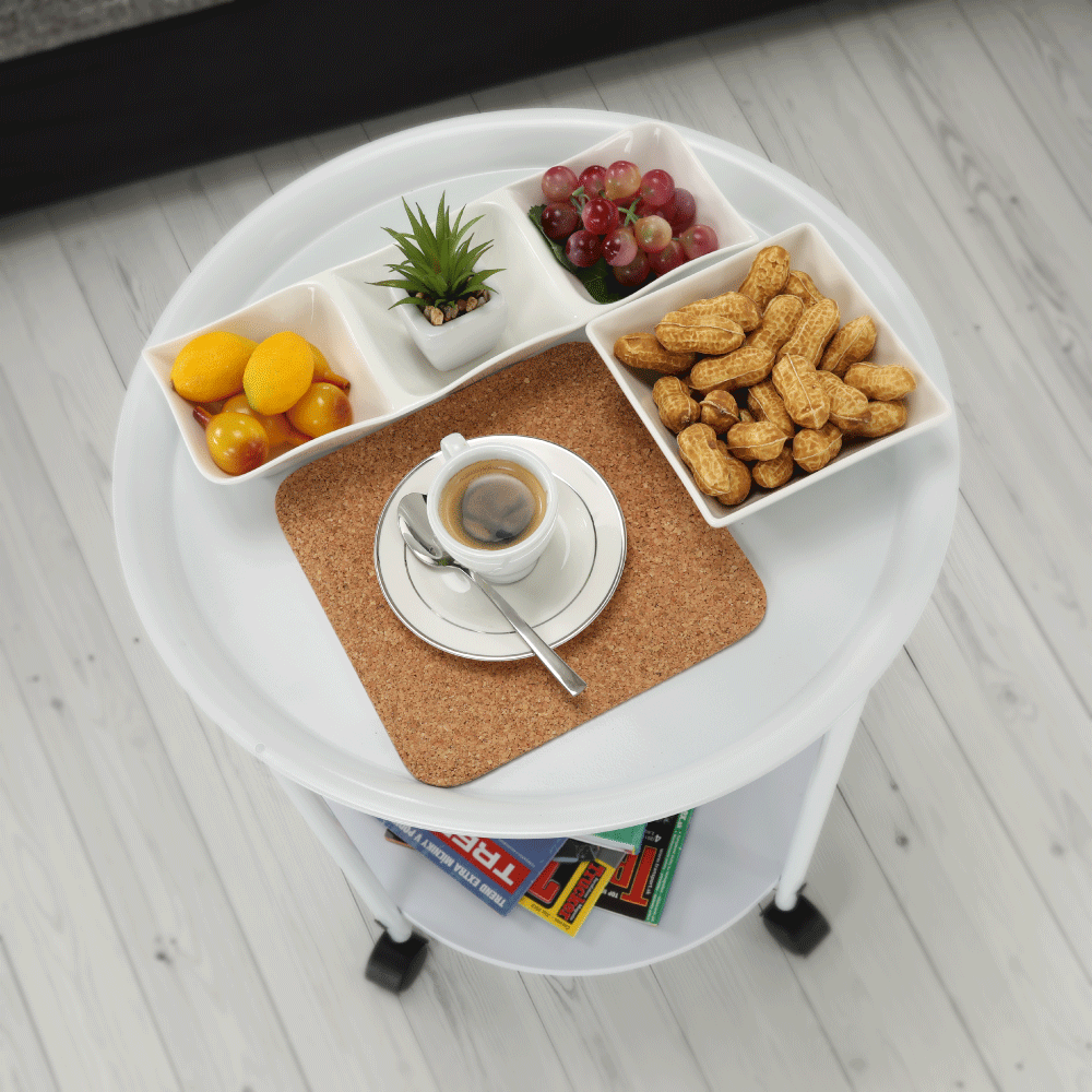 Příruční stolek s odkládací tácem, bílá, Derin
