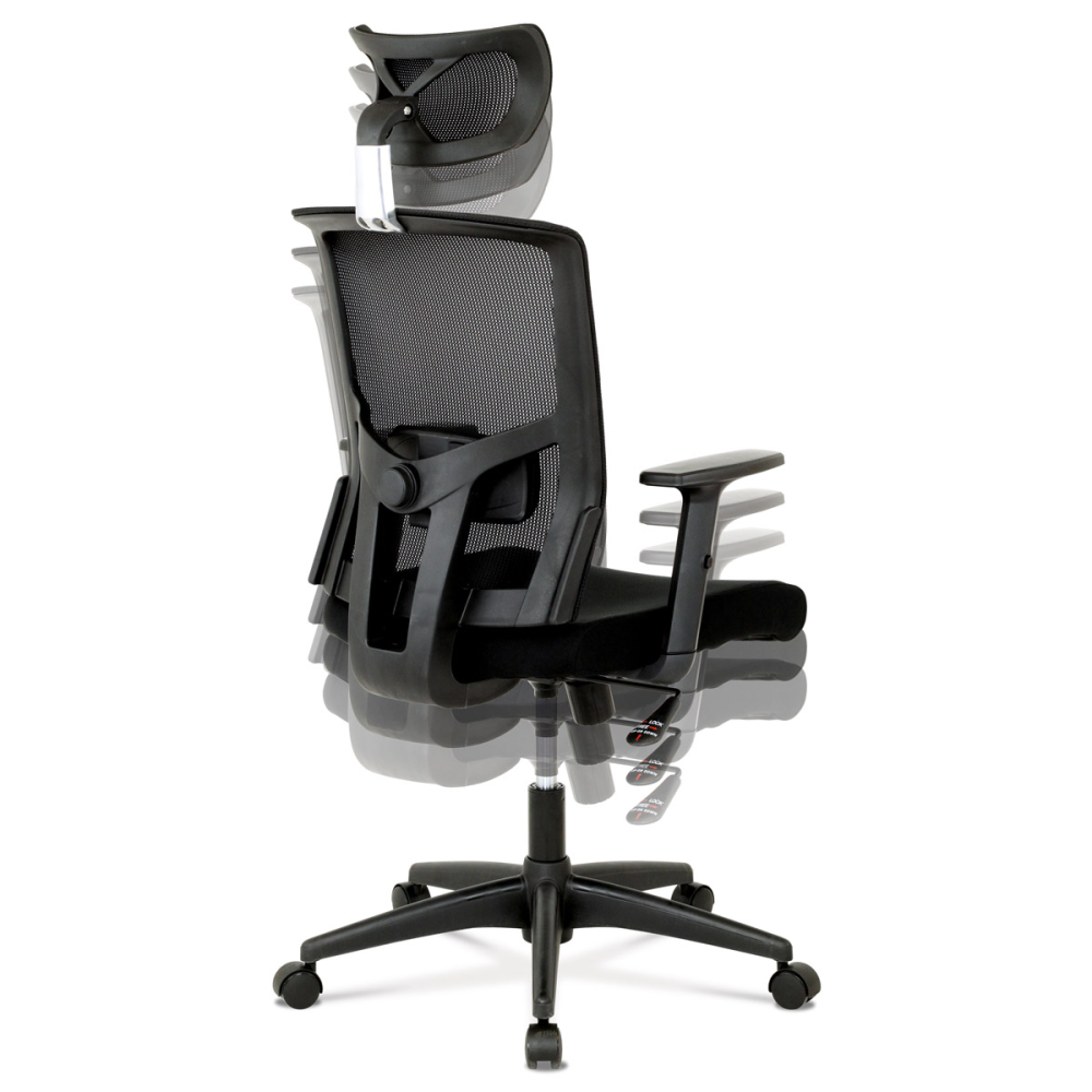 KA-B1013 BK - Kancelářská židle s podhlavníkem, potah černá látka a síťovina mesh, houpací mec