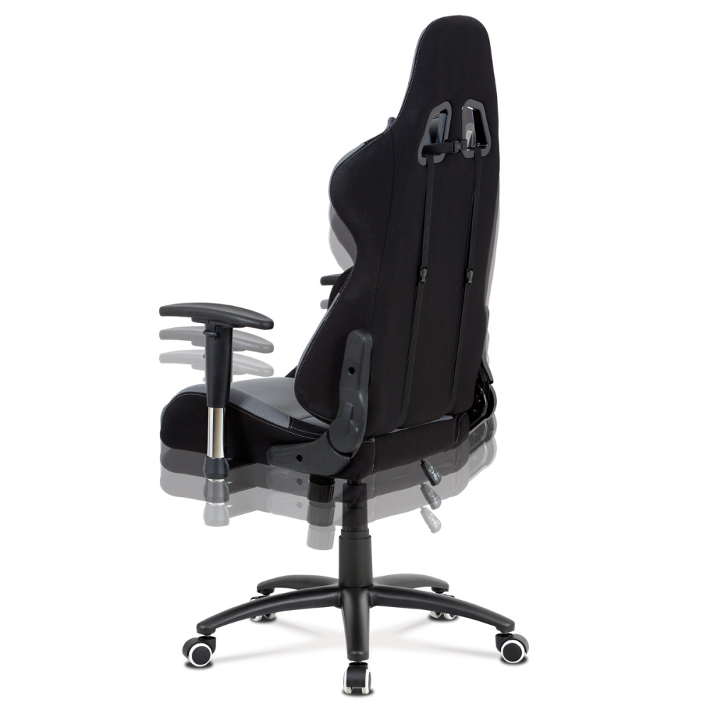 KA-F01 GREY - Herní křeslo E-racer, potah šedá-černá látka, houpací mechanismus, opěrák 90°-180