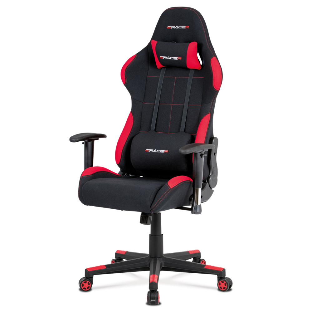 KA-F02 RED - Kancelářská židle, houpací mech., černá + červená látka, plastový kříž