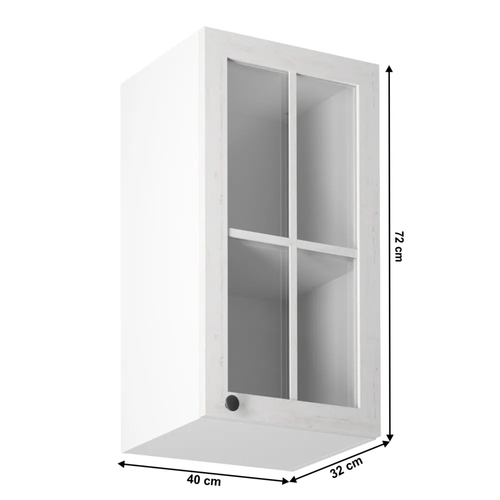 Horní skříňka se sklem G40S, pravá, bílá / sosna andersen, PROVANCE