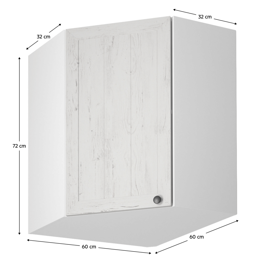 Horní rohová skříňka G60N, bílá/sosna andersen, pravá, PROVANCE