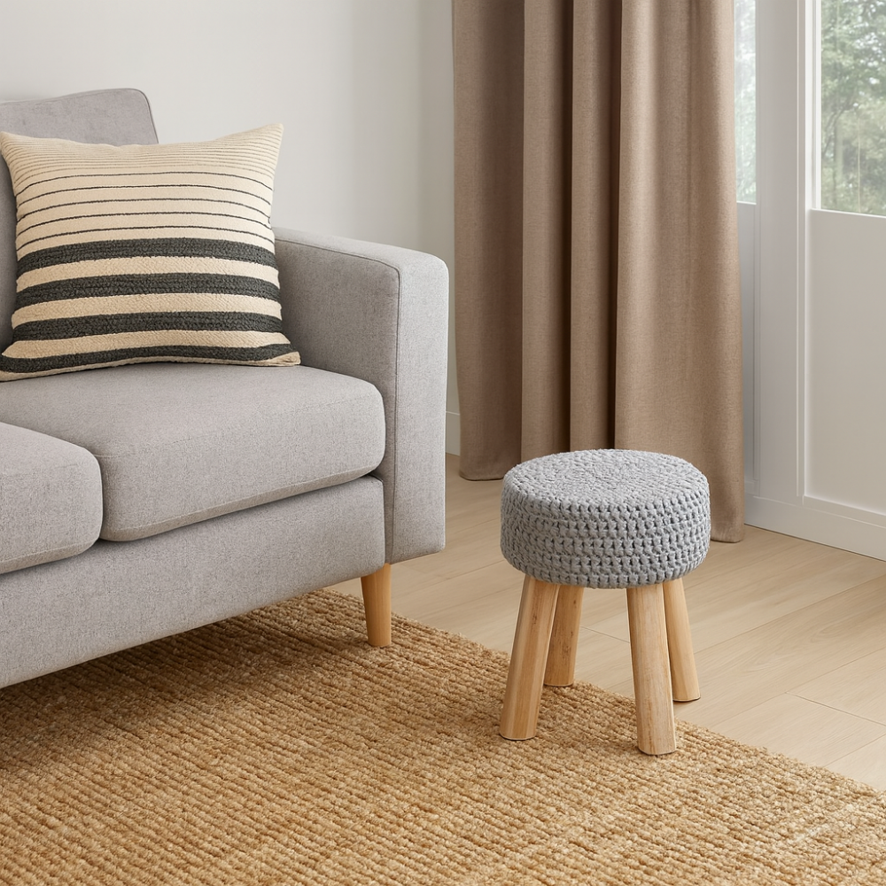 Taburet, šedá vlna, NAIDA