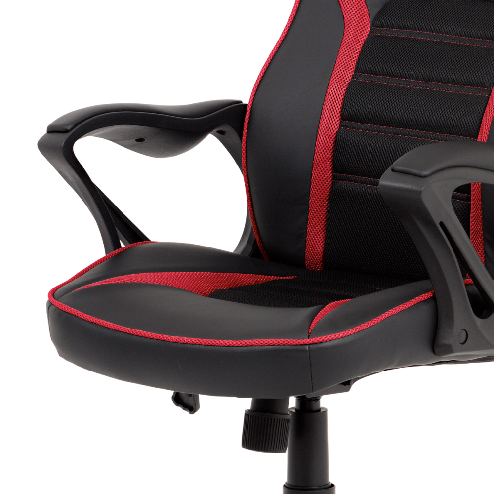 KA-G406 RED - Kancelářská židle, potah černá ekokůže, černá a červená látka MESH, černý plasto
