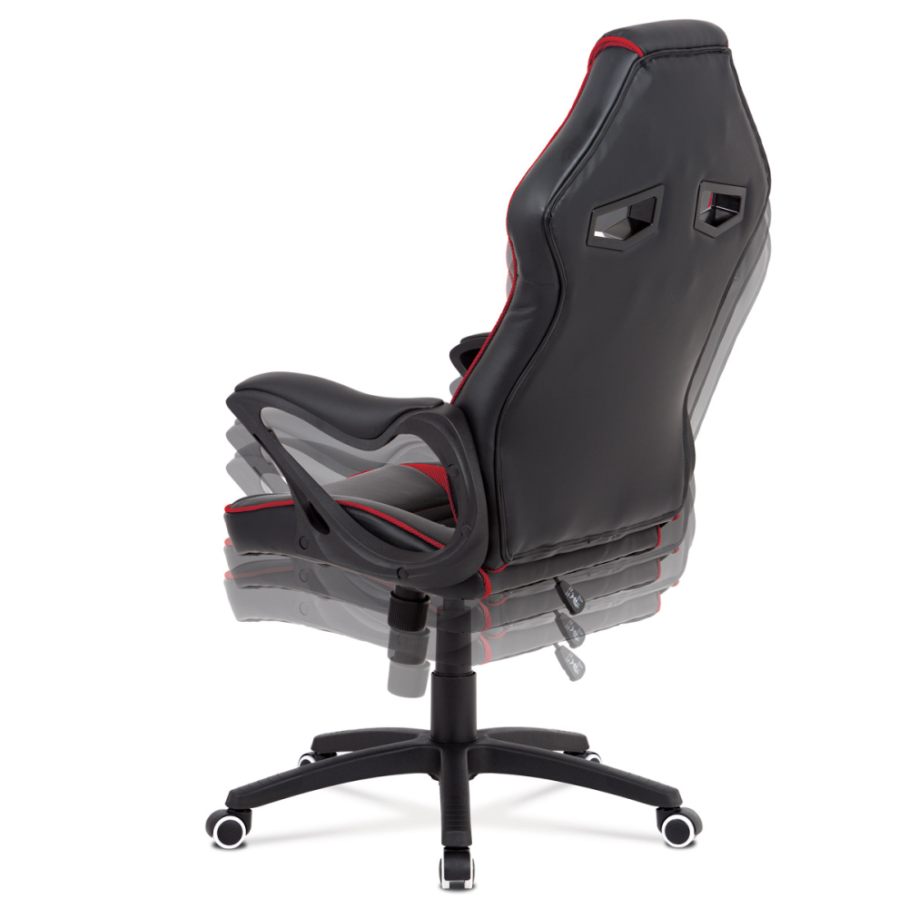 KA-G406 RED - Kancelářská židle, potah černá ekokůže, černá a červená látka MESH, černý plasto