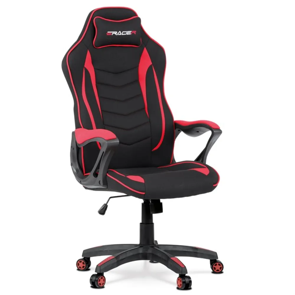 KA-G408 RED - Herní křeslo, houpací mechanismus, černá látka, KA-G408 RED