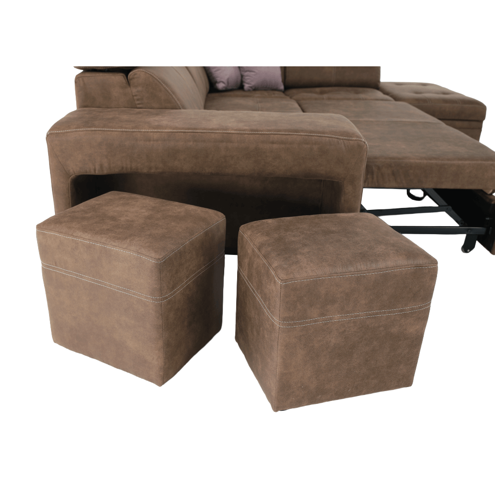 Sedací souprava, látka hnědá / světle fialová, pravá, LANZA