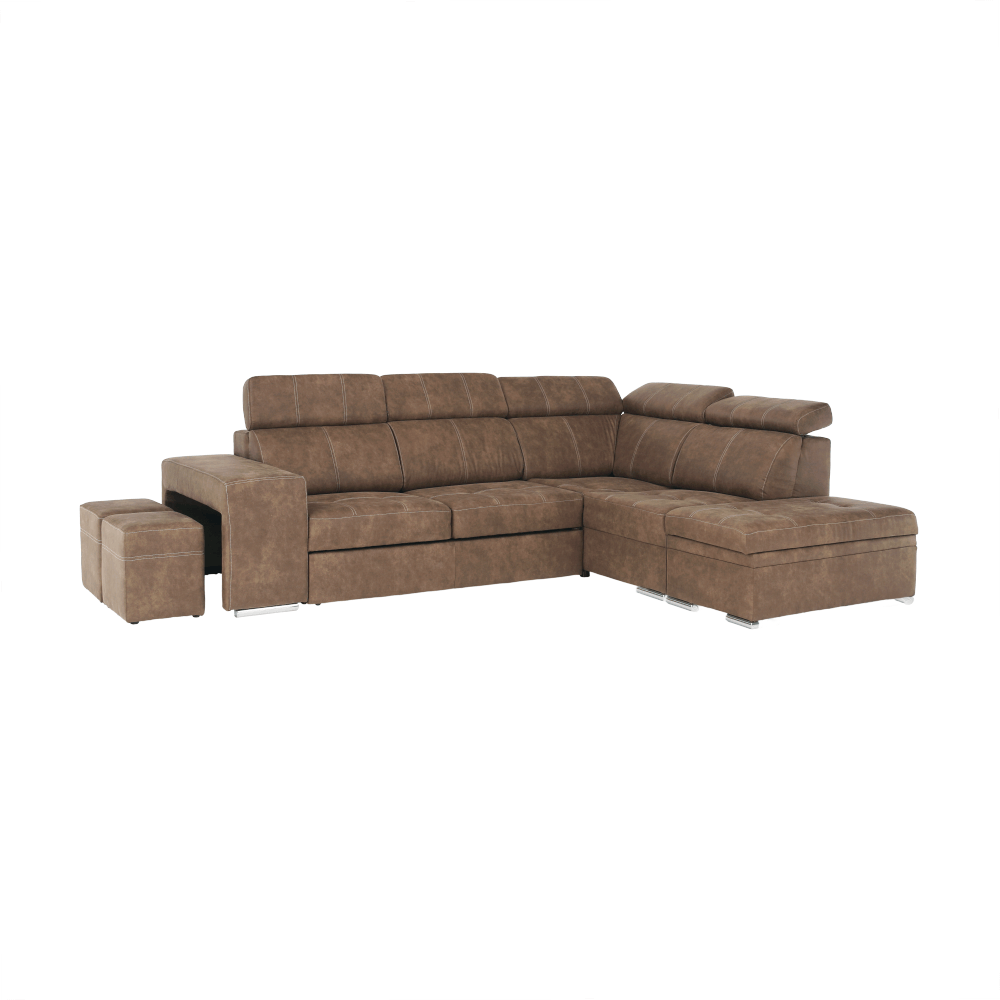 Sedací souprava, látka hnědá / světle fialová, pravá, LANZA