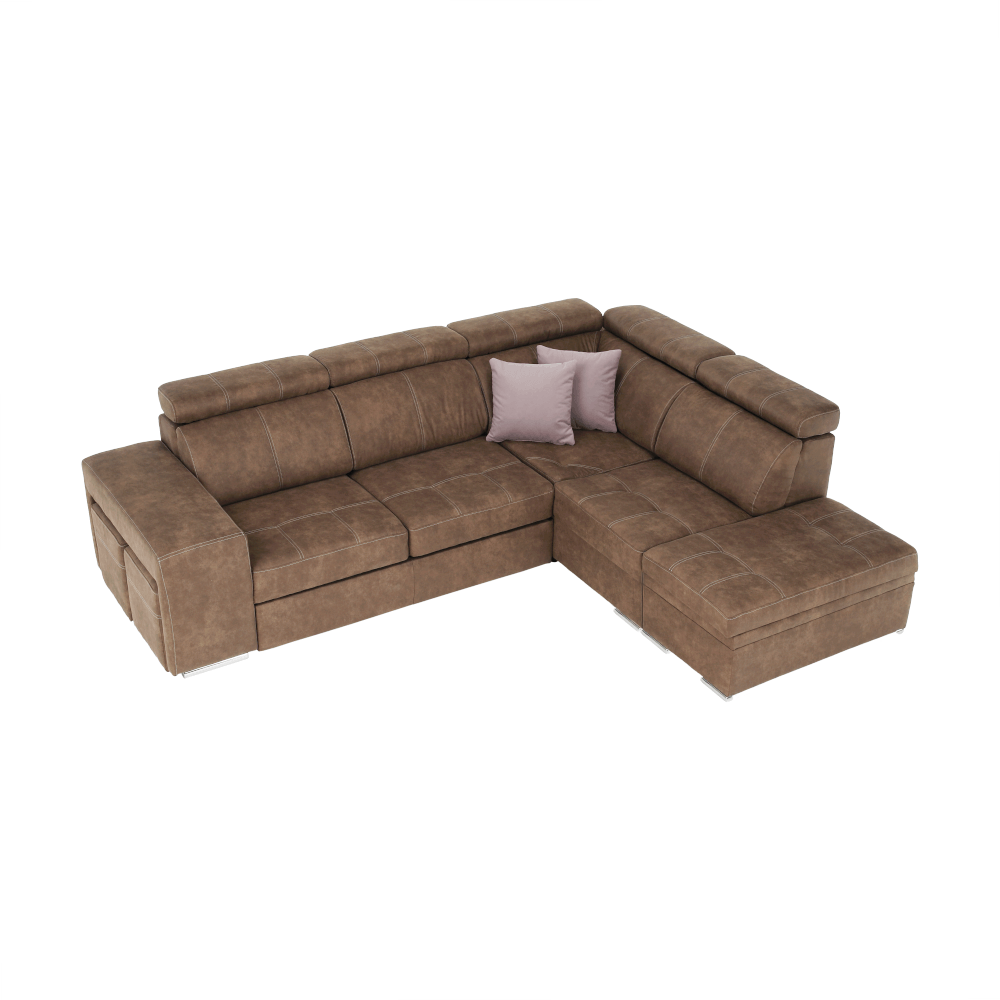 Sedací souprava, látka hnědá / světle fialová, pravá, LANZA