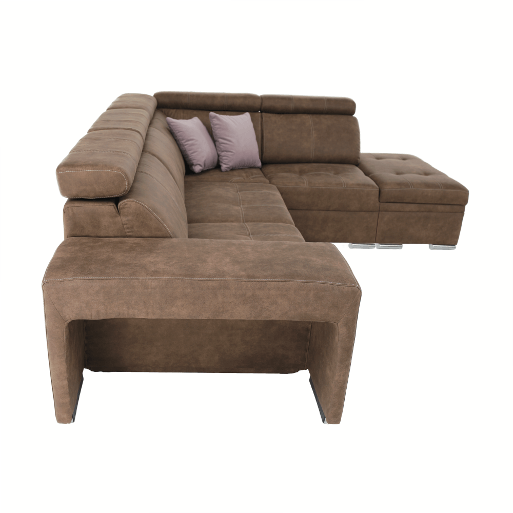 Sedací souprava, látka hnědá / světle fialová, pravá, LANZA