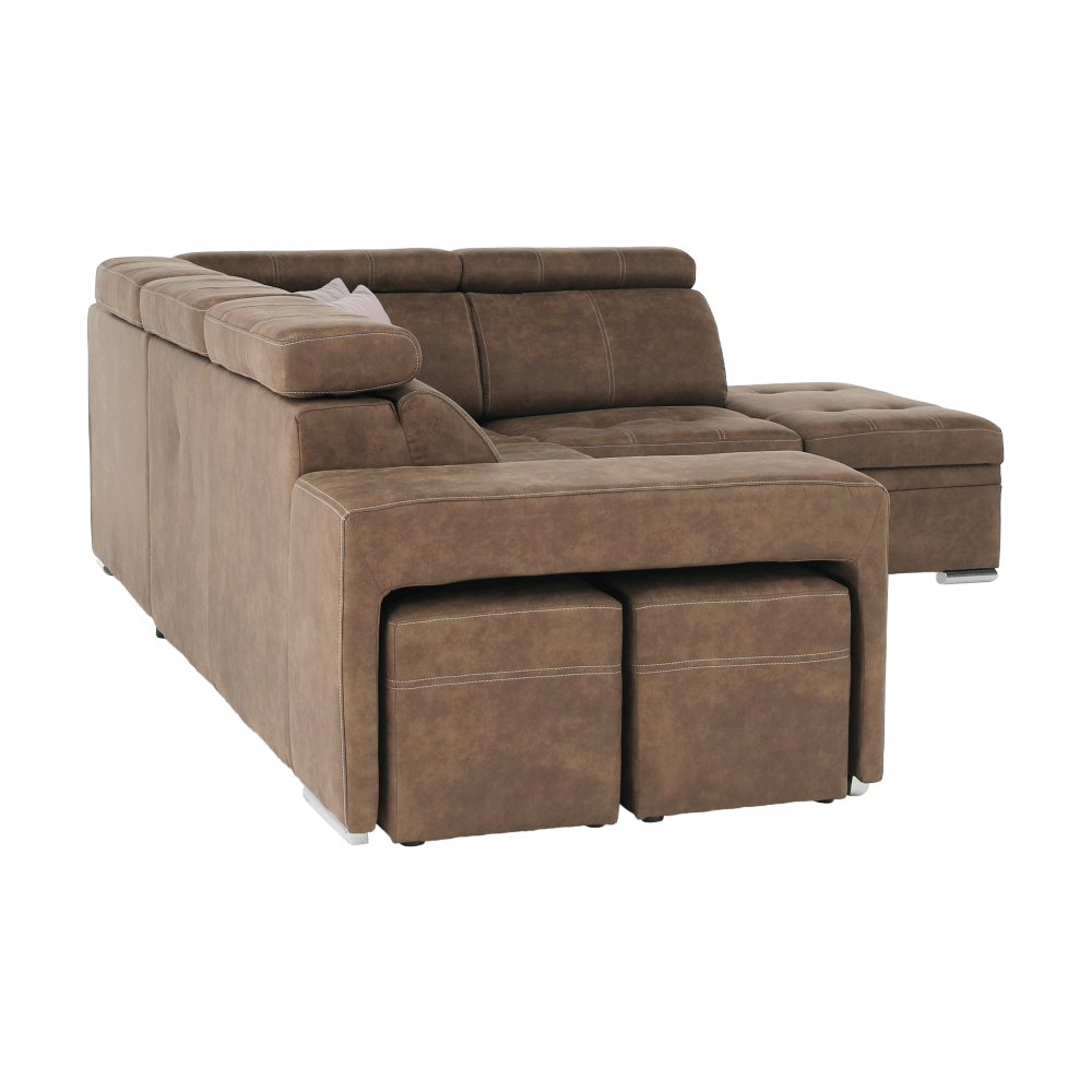 Sedací souprava, látka hnědá / světle fialová, pravá, LANZA