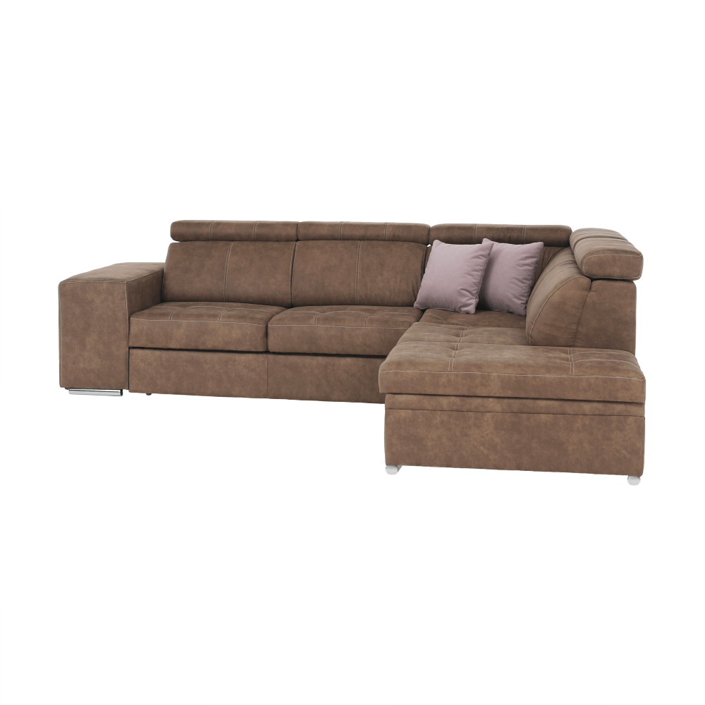 Sedací souprava, látka hnědá / světle fialová, pravá, LANZA