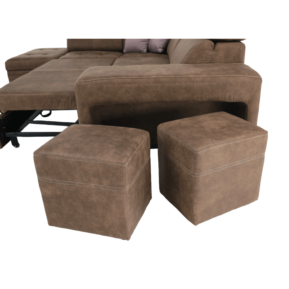 Sedací souprava, látka hnědá / světle fialová, levá, LANZA