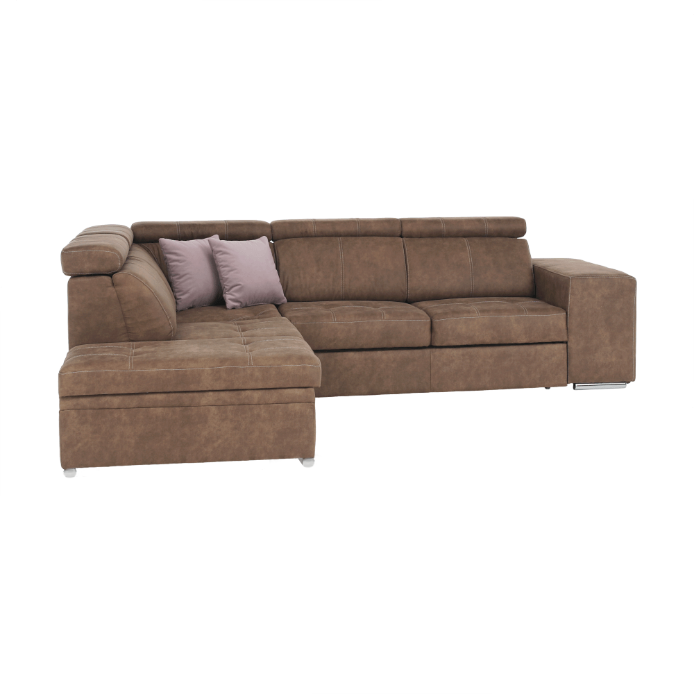 Sedací souprava, látka hnědá / světle fialová, levá, LANZA