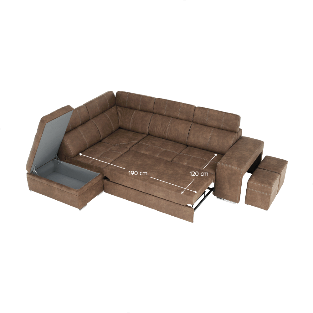 Sedací souprava, látka hnědá / světle fialová, levá, LANZA