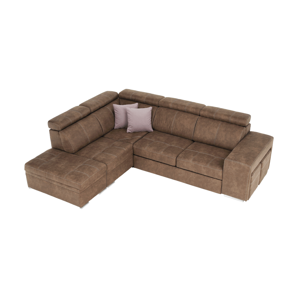 Sedací souprava, látka hnědá / světle fialová, levá, LANZA