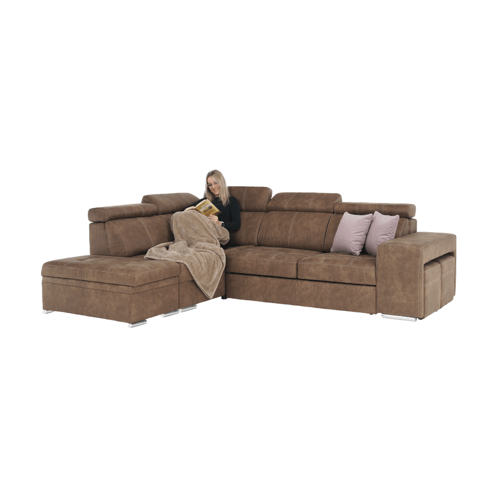 Sedací souprava, látka hnědá / světle fialová, levá, LANZA