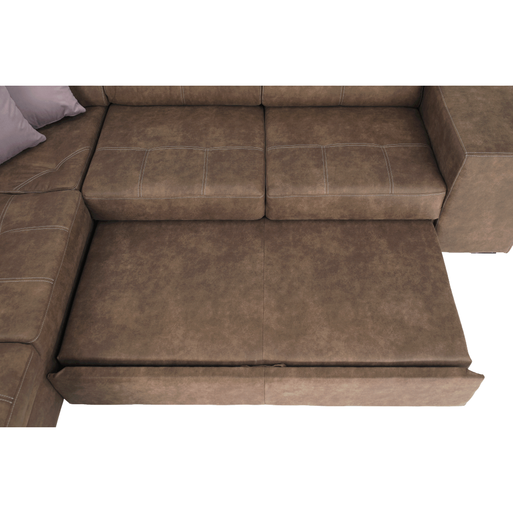 Sedací souprava, látka hnědá / světle fialová, levá, LANZA