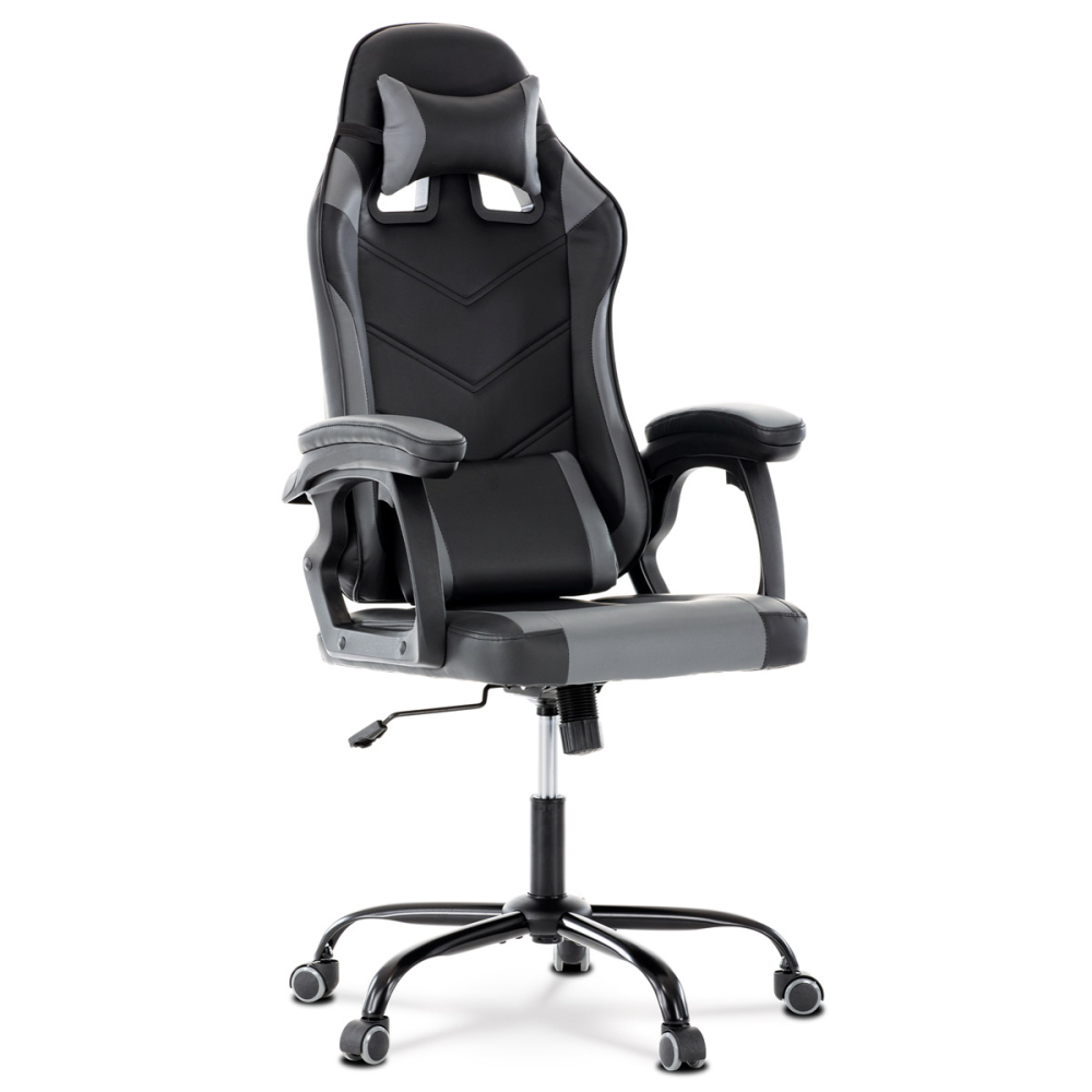 KA-L626 GREY - Herní křeslo, šedá a černá ekokůže, houpací mechanika, opěrák 135°