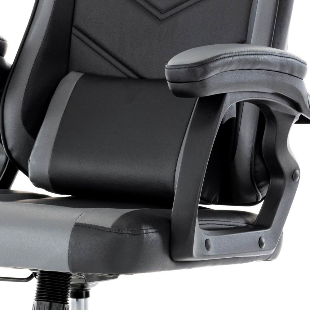 KA-L626 GREY - Herní křeslo, šedá a černá ekokůže, houpací mechanika, opěrák 135°