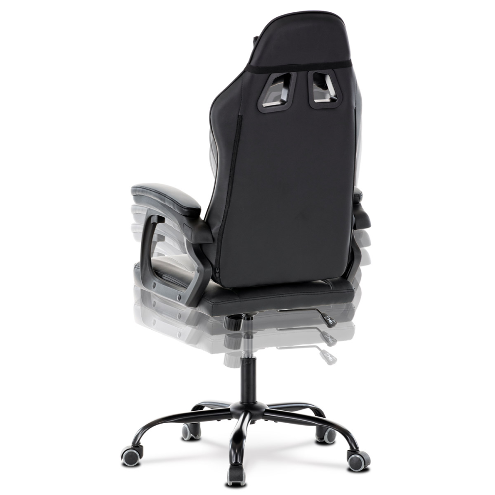KA-L626 GREY - Herní křeslo, šedá a černá ekokůže, houpací mechanika, opěrák 135°